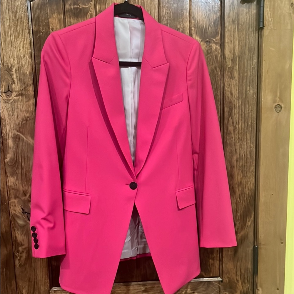 Theory Pink Blazer with Notched Lapels and Relaxed Fit